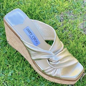 Women's Jimmy Choo Narisa Twist Platform Wedge Sandal, Size 7 US- gold